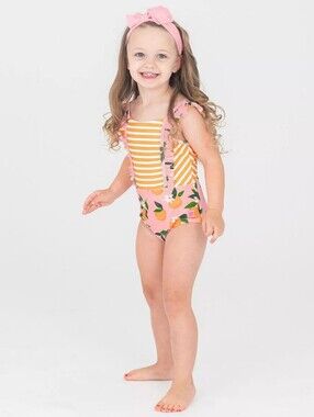 RuffleButts Toddler Pinafore One Piece - Orange You The Sweetest